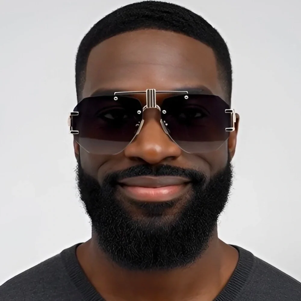 Exaggerated Oversized Design‎ Gold Accent Black Sunglasses Frameless Driving New